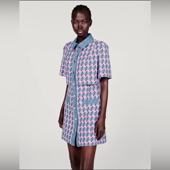 Sandro Dresses & Skirts - Sandro Amadora Denim Trim Houndstooth Tweed Mini Dress